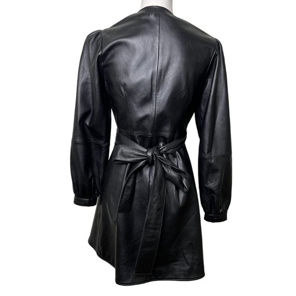 Maje Rosetola Long Sleeve Leather Wrap Dress Black Size 1 - Picture 9 of 17